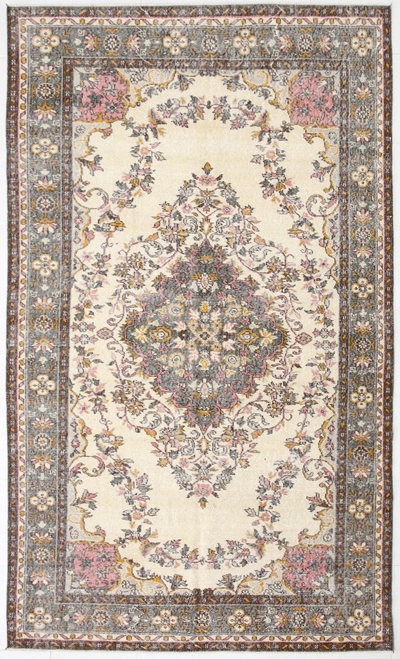 6x10 Area Rug, 6x10 Oriental Vintage, 6x10 CLASSIC TURKISH VINTAGE Rug, 6x10, Wool Handmade Antique, 6x10 Rugs, Green & Cream Vintage Rug