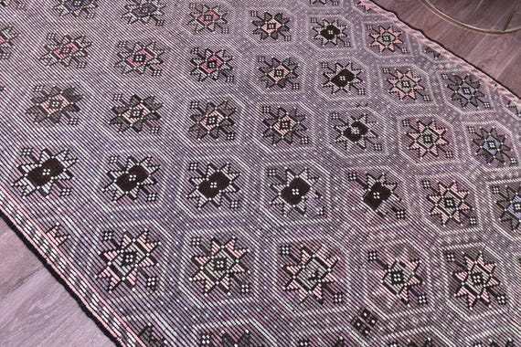 6x9 Vintage Turkish Kilim Rug, Purple Black Color, 6x9 Handmade Wool Jute Rug, Traditional Kilim Rug, Rustic Home Decor, 6x9 Kilim Rug