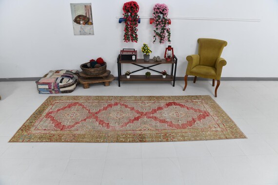 4x10 Area Rug, 4x10 Turkish Rug, 4x10 Vintage Turkish Rug, 4x10 Area Rug, Red Turkish Rug, 4x10 Rugs, Handmade Oushak Rug, Kilim Rug 4x10
