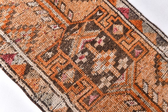 2x13 Morrocan Vintage Runner Rug - 2x13 Morrocan Brown Orange Vintage Runner Rug - 2x13 Vintage Runner - Bohemian runner rug,  2x13 Rugs