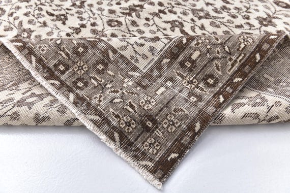 5x9 Vintage Brown Rug, 5x9 Handmade Area Rug, 5x9 Rug, Brown Cream Color, 5x9 Living Room Bedroom Rug, 5x9 Area Rug 5x9 Floral Medallion Rug