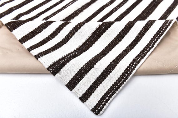 5x8 Soft Pastel Striped Hemp Rug, Natural Hand-made Hemp, Organic Hand-Knotted Hemp Rug 5x8, Shades Of White Black, Mid Century Modern 1960s