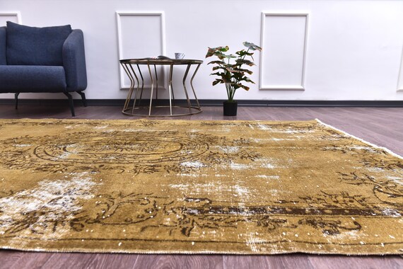 5x8 Vintage Overdyed Rug, Dark Mustard Brown Color, 5x8 Handmade Wool Rug, Living Room Bedroom Rug, 5x8 Vintage Rug, 5x8 Rug