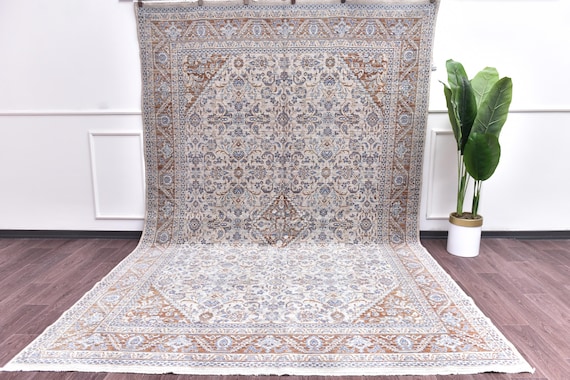 8x12 Neutral Wool Cotton Oriental Large Rug, Natural Fiber, Outlet, Blue Terracotta Color