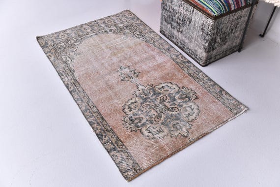 2x4 Oriental Doormat Rug, 2x4 Vintage Doormat Rug, 2x4 Orange Green Rug, Accent Rug, Bath Mat, Handmade Home Decor, 2x4 Soft Color Rug