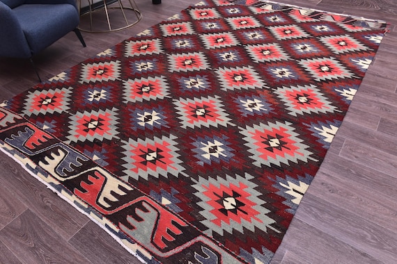 7x10 Area Rug, 7x10 Oversize  Patchwork Rug, 7x10, Kilim Area Rug, Handmade Wool Vintage Oushak, Oversize Rug 7x10, Farmhouse