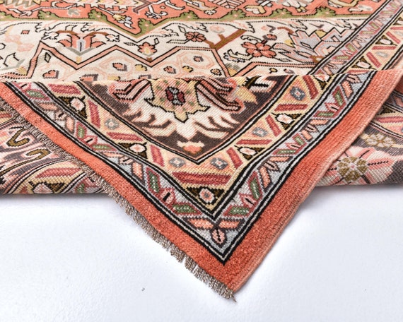 10x13 Peach Red and Brown Persian Rug, Oversize Persian Rug, Large Area Rug, 10x13 Rug, Wool Handmade Persian, Persian Rug 10x13, Antique