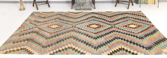 6x10 Vintage Geometric Kilim Rug, 6x10 Colorful Kilim Rug, Handmade Wool Rug, 6x10 Rug, Tribal Geometric Style, 6x10 Turkish Rug, Kilim Rug