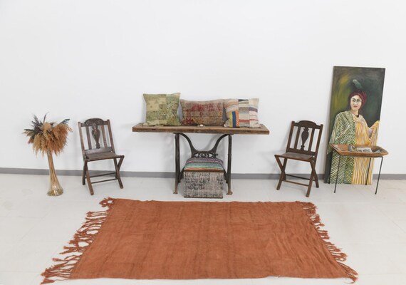 4x7 Terracotta Hemp Rug, Terracotta Color Rug, 4x7 Flatweave Rug, Bohemian Rug, Scandinavian Style Rug, Deecorative Area Rug, 4x7 Hemp Rug