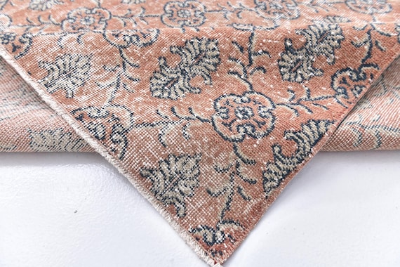 Antique Turkish Vintage Area Rug, 7x11 Oushak Rug, Floral Vintage, 7x11 Rugs, Large Wool Area Rug, Tan Beige & Blue Rug, Oversize Rug 7x11