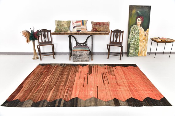 5x9 Area Rug, 5x9 Red & Brown Kilim Rug, 5x9 Kilim Rug, 5x9, Wool Handmade Turkey, 5x9 Vintage Rug, Geometric Bohemian Style, Rug For Gift