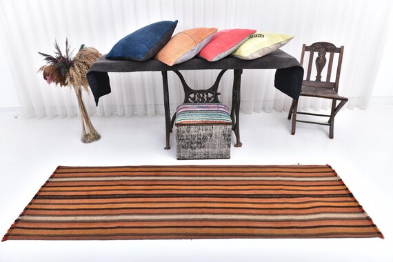 2x7 Orange Brown Vintage Runner Rug, 2x7 Ethnic Vintage Runner Rug, 2x7 Antique Runner Rug, 2x7 Handmade Narrow Turkish Wool Runner Rug,
