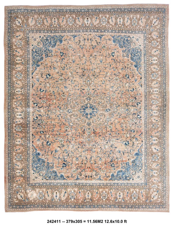 10x12 Oversize Persian Rug, Brown Blue Color Rug, Handmade Luxury Rug, 10x12  Large Area Rug, Living Room Rug, Large Vintage Rug,
