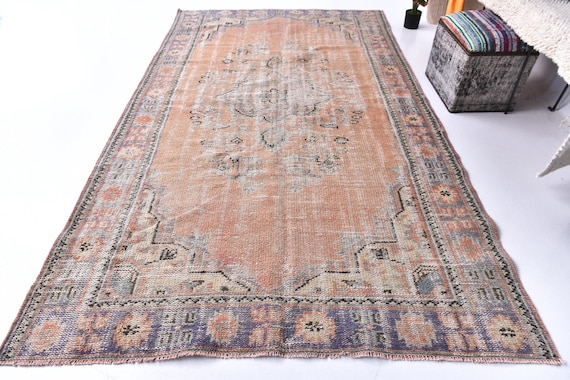 5x9 Vintage Terracotta Faded Rug, 5x9 Handmade Wool Rug, 5x9 Rug, Terracotta Color, 5x9 Living Room Bedroom Rug, 5x9 Area Rug,