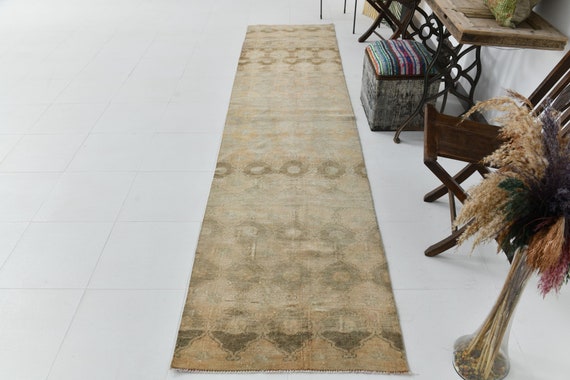 3x12 Long Vintage Herki Runner Rug, 3x12, Herki Runner 3x12, Wool Handmade Oushak, 3x12 Rugs, Shades Of Orange, Rug For Hallway, Antique 57s