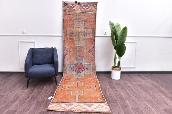 3x12 Vintage Handwoven Faded Turkish Runner Rug, Handmade Wool, Farmhouse Decor, Rug For Hallway Kithcen Rug