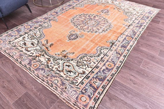 6x9 Faded Vintage Floral Rug, Brown Green Color, 6x9 Area Rug, Farmhouse Decor, Botanical Design Rug, 6x9 Rug, Living Room Rug Medallion Rug