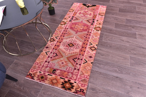 2x6 Vintage Faded Runner Rug, 2x6 Handmade Geometric Runner, Red Black Color, 2x6 Elegant Runner, 2x6 Hallway Rug, 2x6 Kithcen Runner Rug,