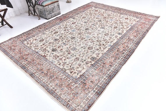 7x10 Turkish Vintage Rug - 7x10 Vintage Rug - Handmade Wool Rug - 7x10 Rugs - Aesthetic Rugged Rugs - Rug For Living Room - Antique Rug 57s