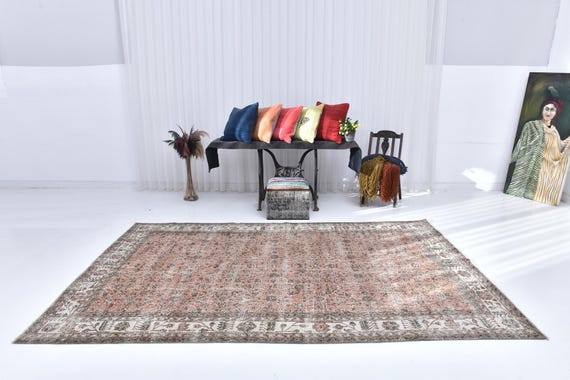 6x10 Faded Turkish Vintage Rug, 6x10 Rug, 6x10 Vintage Rug, 6x10, Turkish Handmade Oushak, 6x10 Area Rug, Gray & Brown Vintage Rug, Gift Rug