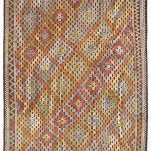 6x11 Turkish Kilim Rug, Geometric Pattern Rug, 6x11 Area Kilim Rug, Farmhouse Decor, 6x11 Living Room Rug, Orange Yellow Red Rug, 6x11 Rug