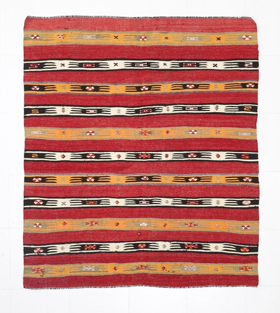 4x6 Area Rug, 4x6 Kilim Rug, 4x6 SMALL VINTAGE KILIM Rug, 4x6, Wool Handmade Oushak, Shades Of Dark Red Tones, Turkish Kilim Rug, 61s Kilim