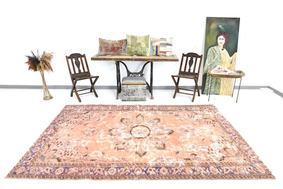 6x9 Area Rug, 6x9 Pastel Vintage, 6x9 Oriental Vintage Area Rug, 6x9, Wool Handmade Oushak, 6x9 Rugs, Tan Beige Tones Rug, Rug For Bedroom