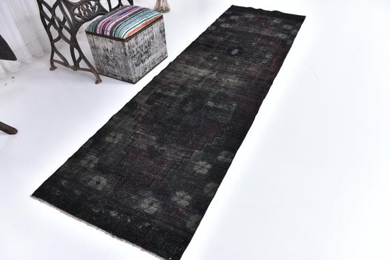 3x9 Vintage Dark Tones Runner Rug, Rustic Home Decor, 3x9 Hallway Runner, Turkish Runner Rug, 3x9 Kithcen Runner