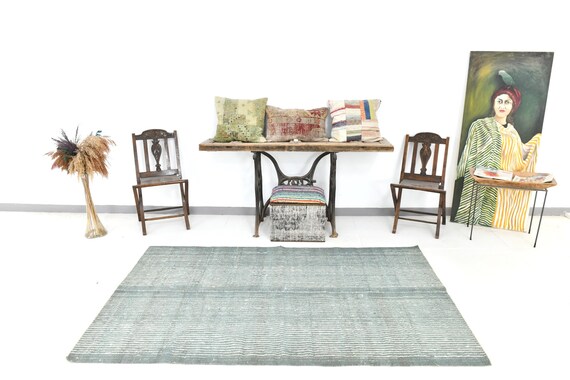 4x7 Area Rug, 4x7 Soft Vintage, 4x7 Pastel Turkish Vintage Rug, Rugged Handmade Wool Rug, 4x7 Rug, Gray & Green Tones, 4x7 Vintage Rug, 60s