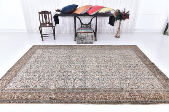 8x10 Rug, 8x10 Persian Rug, 8x10 PASTEL VINTAGE PERSIAN Rug, 8x10 Area Rug, Beige & Orange Persian Rug, Floral Style, Living Room Rug, 55s