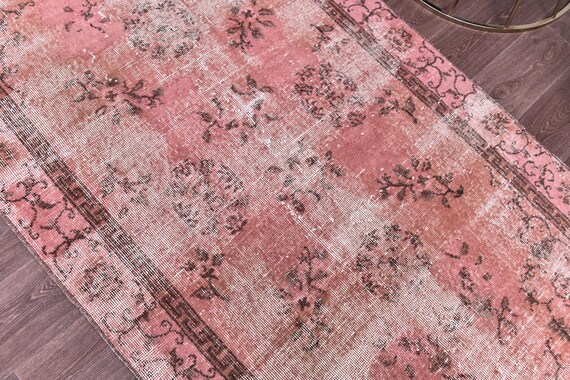 4x7 Handmade Dusty Rose Turkish Overdyed Rug, Antique Washed Floral Rug, Handmade Wool, 4x7 Faded Rug, Oriental Rug 4x7 Area Rug Vintage Rug