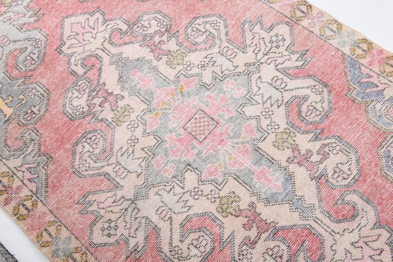 4x7 Vintage Oushak Area Rug, 4x7 Vintage Rug, Rugged Handmade Wool Rug, 4x7 Rug, Pink & Red Carpet, Vintage Rug 4x7, Antique