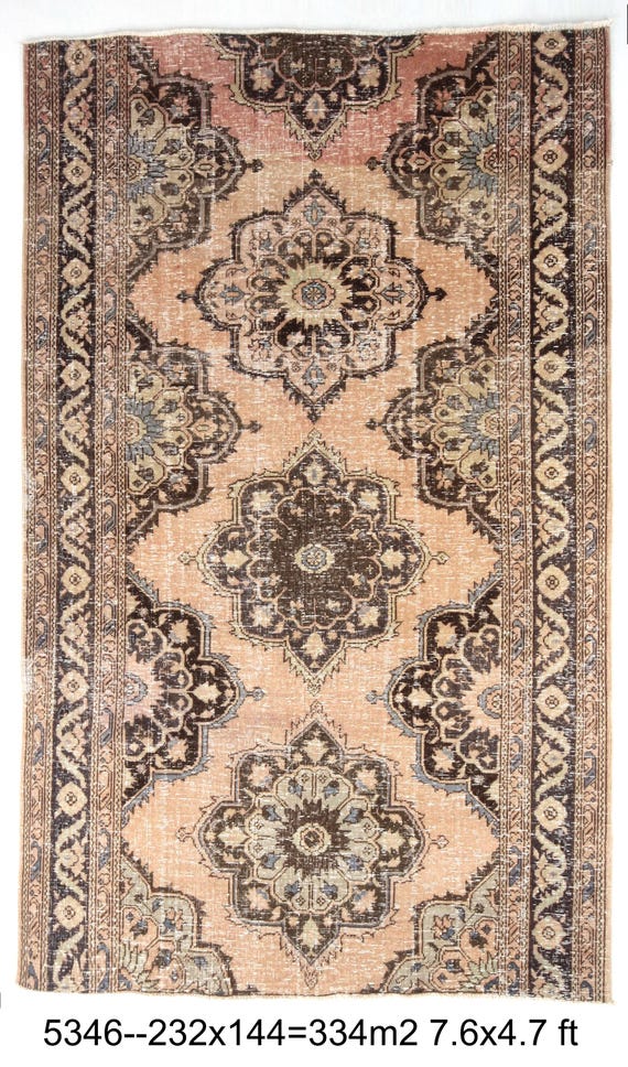 5x8 Vintage Floral Area Rug, Brown Peach Tones Rug, 5x8 Accent Rug, Handmade Turkish Rug, Living Room Rug 5x8, Decorative Rug
