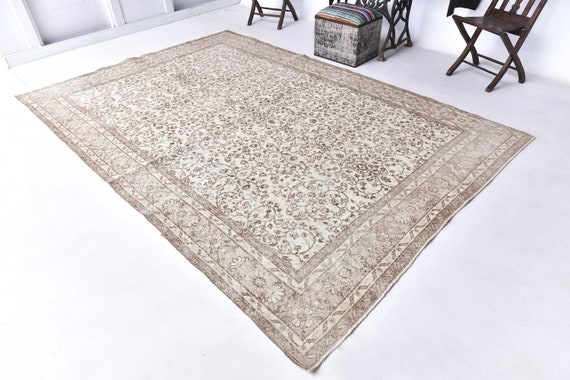 7x10 Vintage Rug - 7x10 Soft Pastel Turkish Vintage Rug - 7x10 Rug - Aesthetic Handmade Wool Rug - Brown Beige Carpet - Vintage Rug 7x10