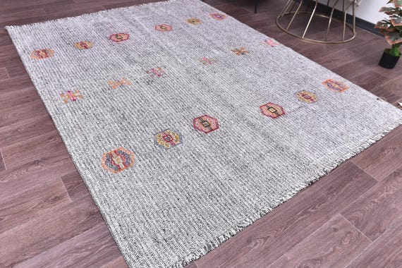 6x9 Gray Kilim Rug, Gray Color, 6x9 Handmade Wool Jute Rug, 6x9 Living Room Bedroom Rug, 6x9 Tribal Kilim Rug, Vintage Farmhouse Rug