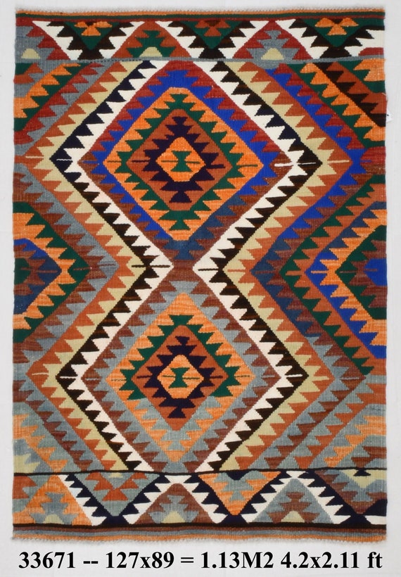 3x4 Rugs, 3x4 Small Size Kilim Rug, 3x4 SMALL VINTAGE KILIM Rug, 3x4 Area Rug, Handmade Oushak Rug, 3x4 Vintage Rug, Brown Blue Rug, Antique