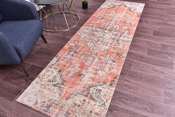 3x9 Vintage Faded Turkish Runner Rug, 3x9 Faded Hallway Rug, 3x9 Handmade Runner Rug, Vintage Home Decor, Farmhouse Rug, 3x9 Hallway Runner
