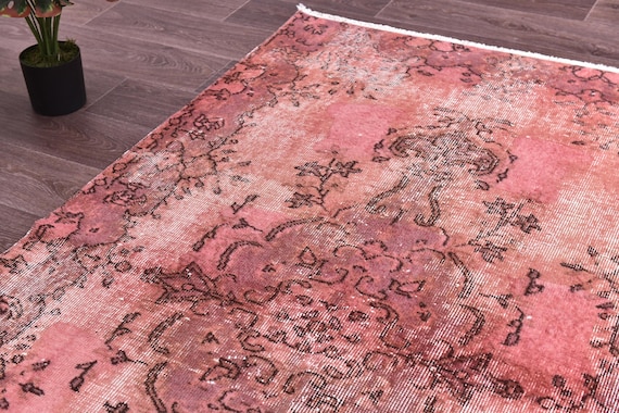 4x6 Vintage Salmon Rug, Antique Washed Distressed Rug, Handmade Wool, 4x6 Faded Rug, Oriental Rug 4x6 Accent Rug, Vintage Rug
