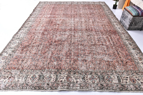 8x10 Area Rug, 8x10 Oversized Soft Vintage Rug, 8x10, Oversized Vintage Rug, Large Area Rug, 8x10 Rugs, Red Orange & Beige Rug, 100% Wool