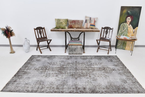 5x9 TURKEY TURKISH OUSHAK Rug, 5x9, Handmade Vintage Rug, Faded Gray Rug, Gray Oushak Rug, Turkey Rug, 5x9 Rugs, Office Tapis Carpets