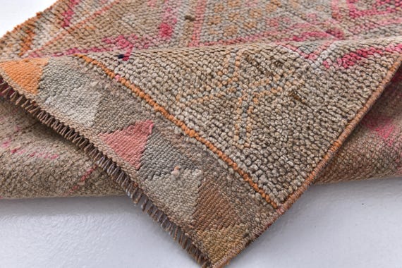 Turkish Runner Rug, 2x11 Vintage Turkish Runner Rug, 2x11, Oushak Handmade Wool Rug, 2x11 Runner Rug, Orange Beige Rug, 2x11 Vintage Runner