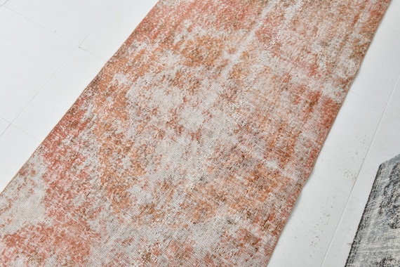 3x12 Runner Rug, 3x12 Turkish Runner, 3x12 TURKISH VINTAGE RUNNER Rug, 3x12, Wool Handmade Oushak, Shades Of Salmon & Orange, Rug For Hall