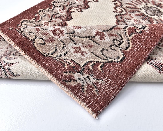 3x6 Wine Red and Cream Turkish Rug, 3x6 Turkish Rug 3x6 Rug Wool Hand Woven Rug 3x6 Area Rug Oriental Style 3x6 Vintage Rug Living Room Rug