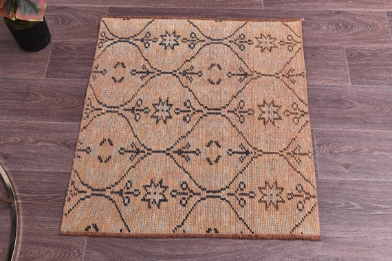2x2 Vintage Square Doormat Rug, Peach Blak Color, 2x2 Doormat Rug, 2x2 Rug, 2x2 Vintage Rug, Bedroom Rug, Accent Rug,