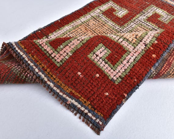 3x10 Vintage Runner Rug, 3x10 Red Green Vintage Runner, 3x10 Rug, Wool Handmade Herki, 3x10 Runner Rug, Turkish Runner 3x10, Rug For Kitchen