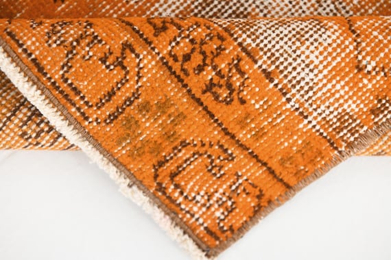 2x5 Orange Distressed Doormat Rug, Faded Rug 2x5, Bathroom Rug 2x5, Decorative Runner Rug, Wool Rug 2x5, Woven Rug, Bath Mat Rug 2x5