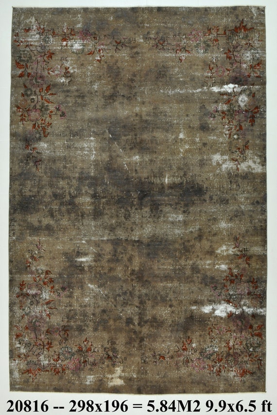 6x10 Rug, 6x10 Oversize Vintage, 6x10 TURKISH VINTAGE OUSHAK Rug, 6x10, Wool Handmade Distressed, Oversize Rug 6x10, Brown & Gray Rug, 58s