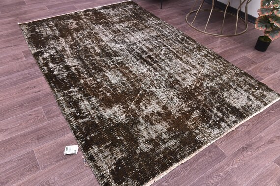 4x6 Neutral Overdyed Accent Rug, Green Color, 4x6 Distressed Area Rug, Handmade Wool Rug, 4x6 Faded Rug, Oriental Rug 4x6 Area Rug