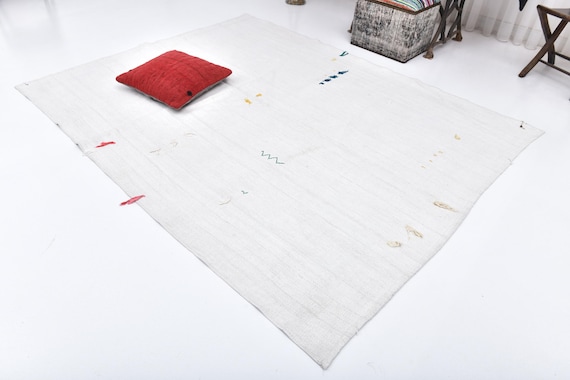 6x8 White & Black Vintage Runner Rug, 6x8 Vintage Runner, 6x8 Rug, Natural Handmade Hemp, 6x8 Runner Rug, Hemp Runner, Rug For Bohemian Hall