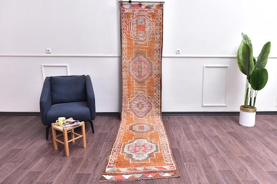 2x12 Vintage Handmade Amber Hallway Kitchen Runner Rug